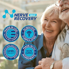 Nerve Recovery Max made in USA facility badge implying quality.