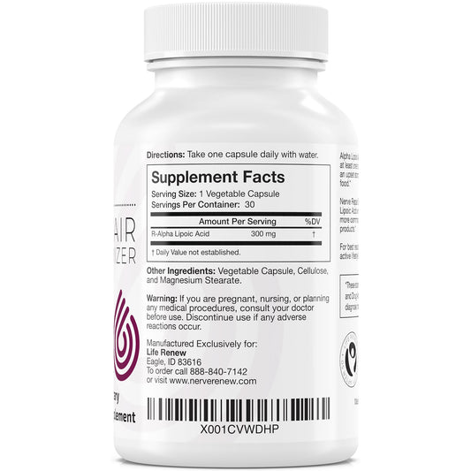 Close-up of a 300 mg R-Alpha Lipoic Acid capsule