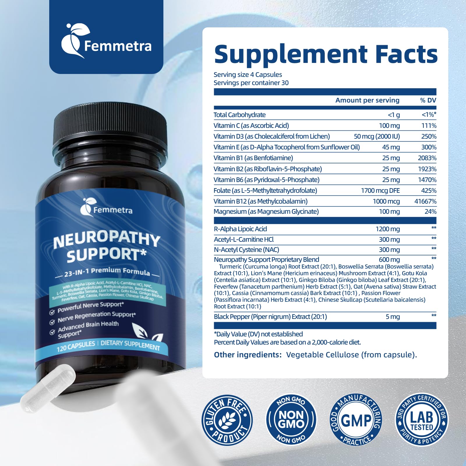 Vegan, gluten-free, non-GMO capsule bottle