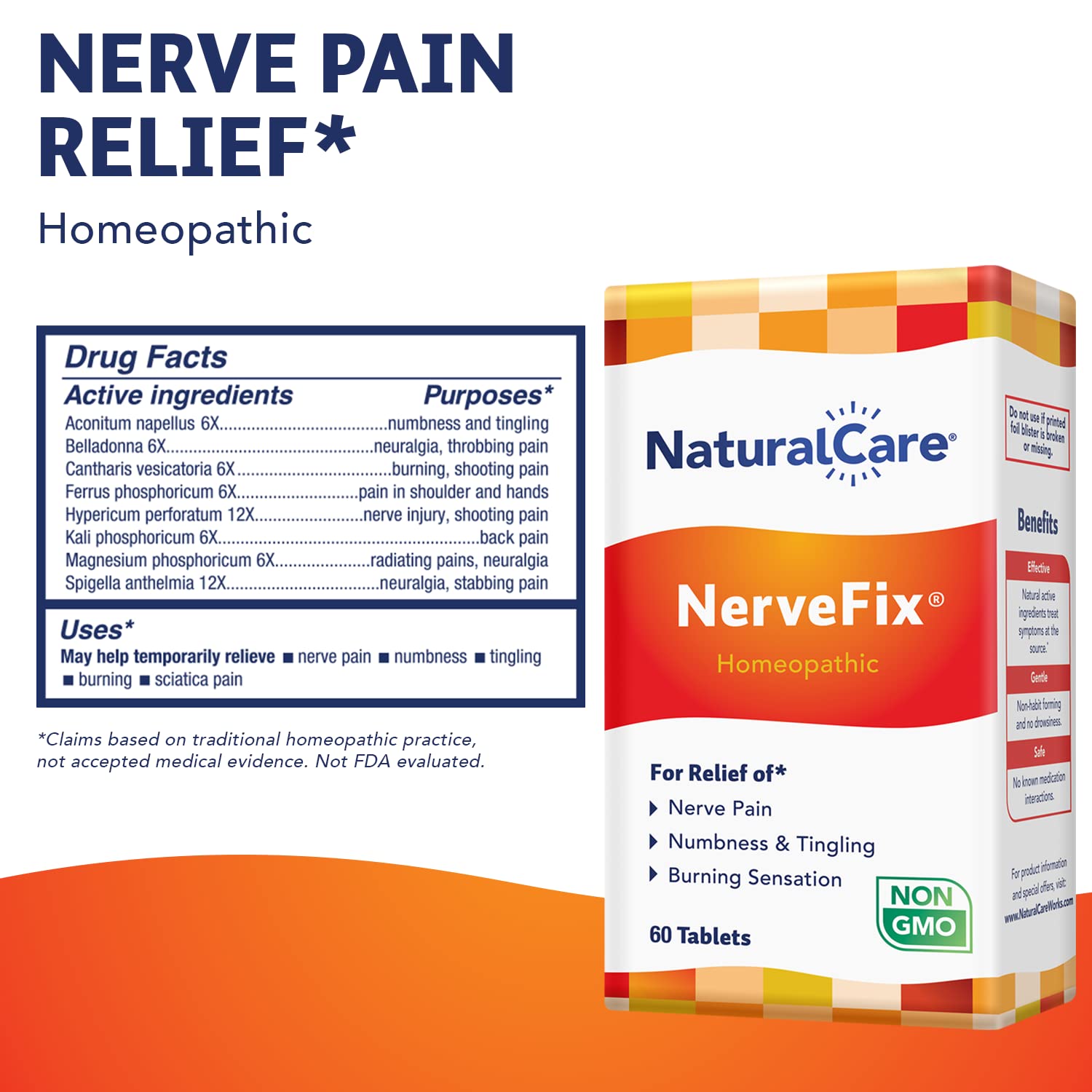 Back label of NerveFix Natural Care 60 Tabs bottle