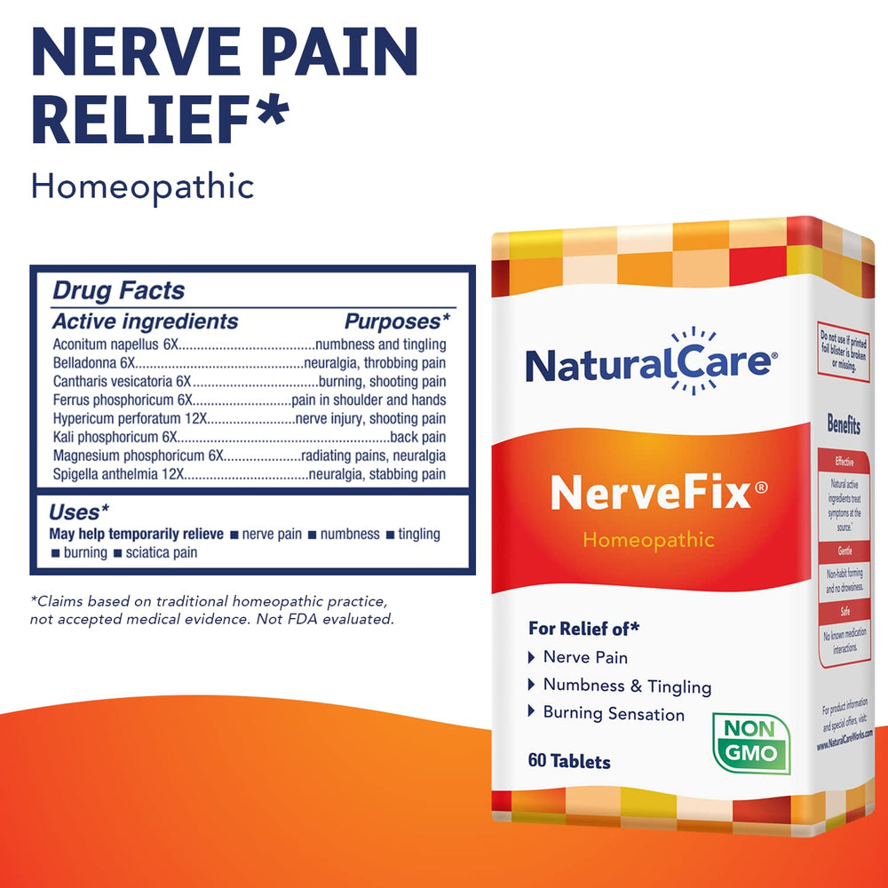 Back label of NerveFix Natural Care 60 Tabs bottle