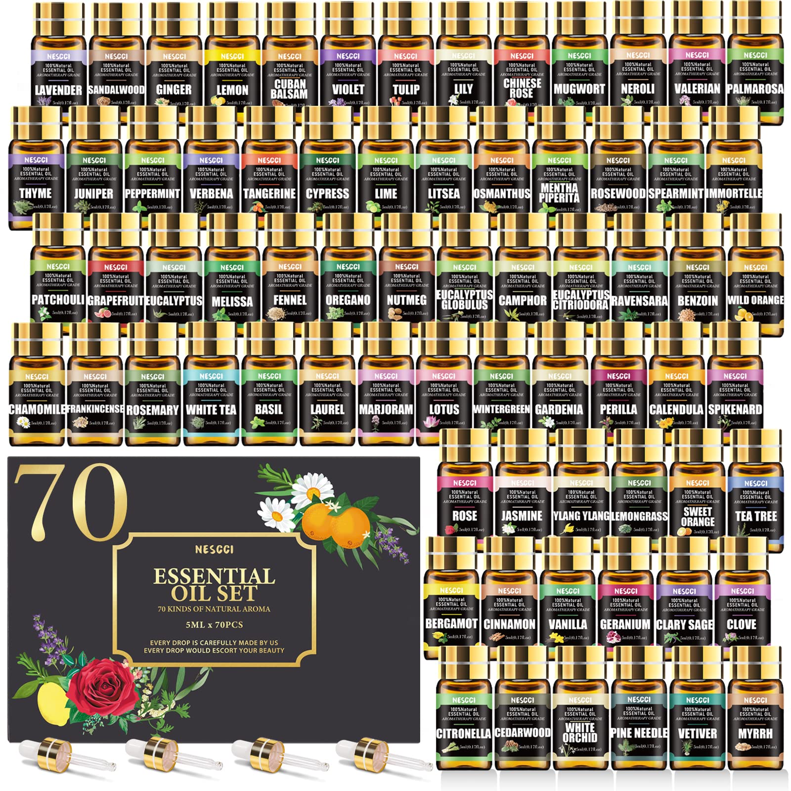 NESCCI 70 essential oils gift set packaging