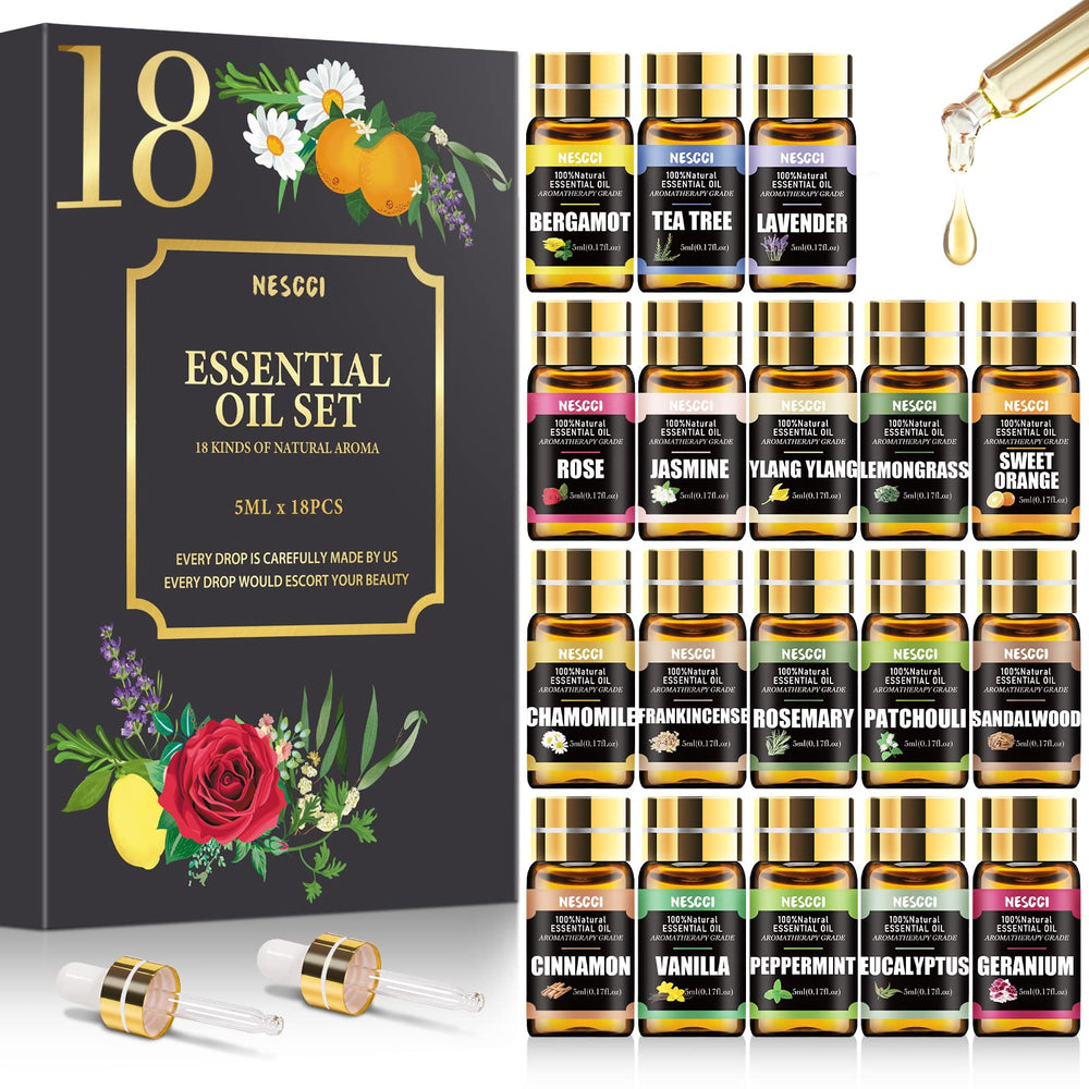 NESCCI Essential Oil Gift Set packaging with 18 x 5ml bottles