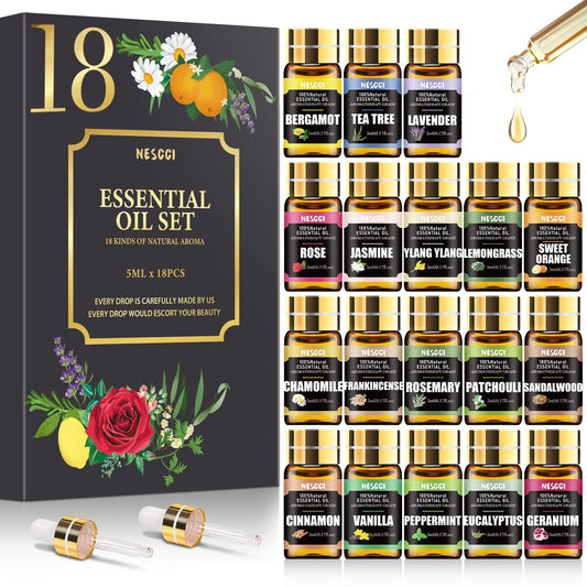 NESCCI Essential Oil Gift Set packaging with 18 x 5ml bottles