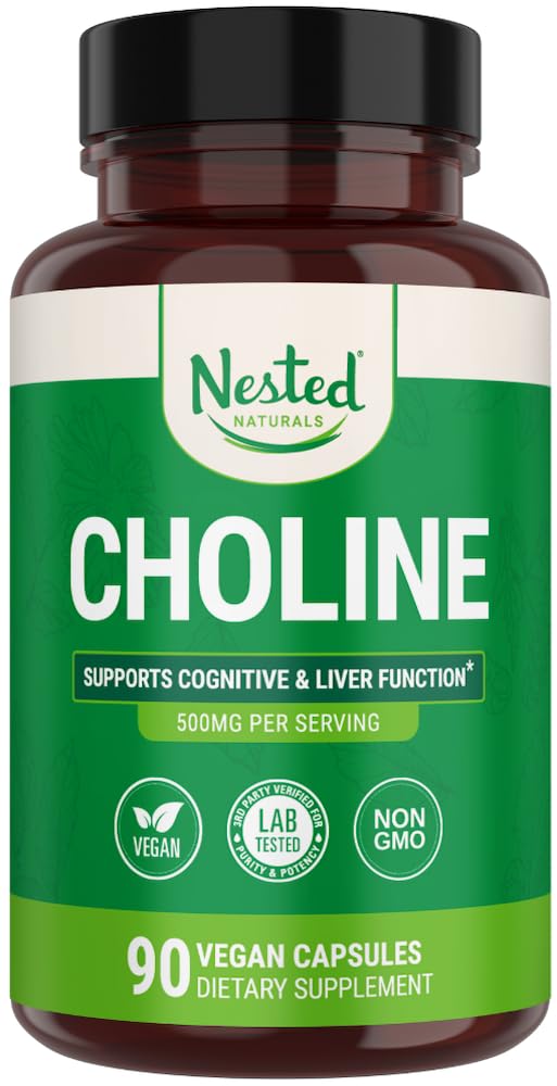 Front label of Nested Naturals Choline Bitartrate 500mg bottle