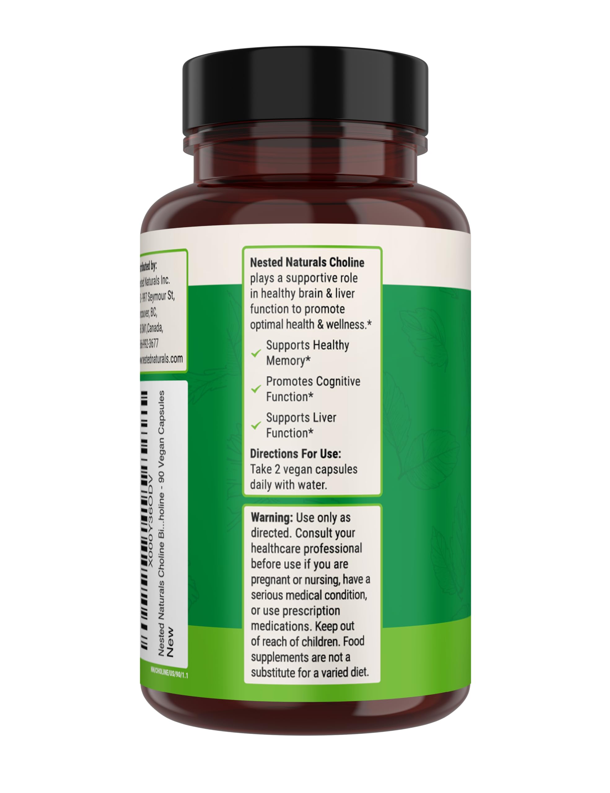 Packaging image of the Nested Naturals Choline Bitartrate 500mg bottle