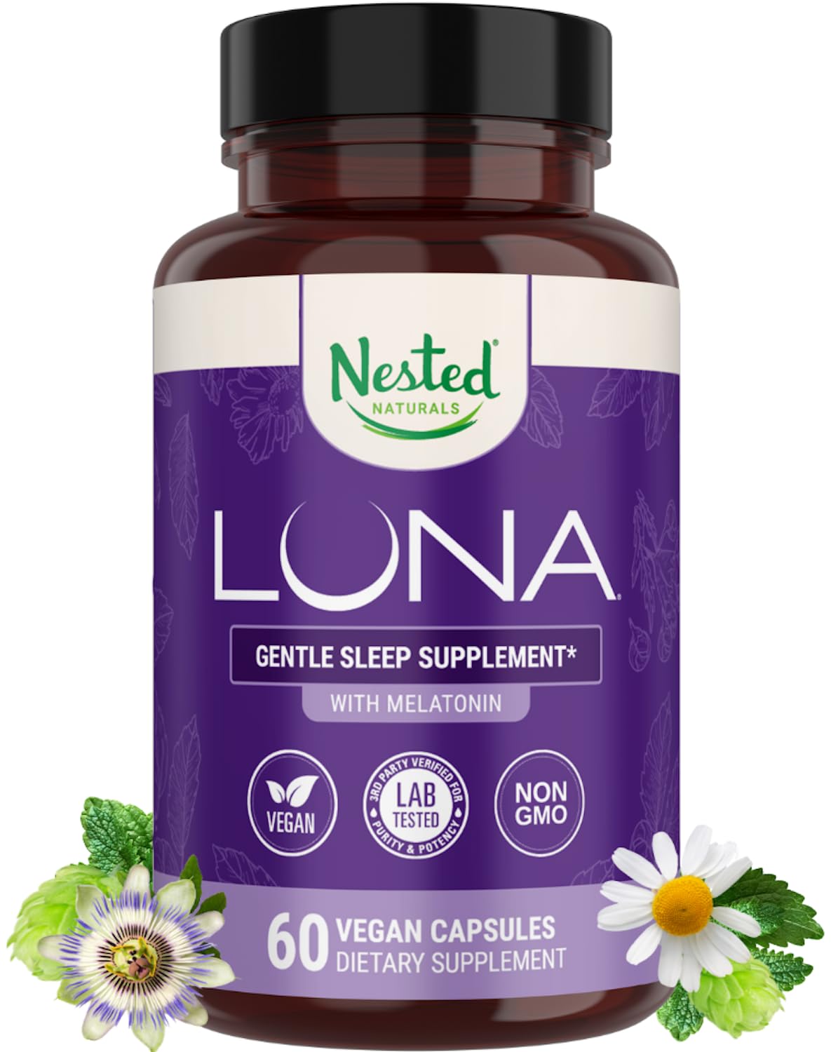 Luna Sleep Aid bottle label with Nested Naturals logo