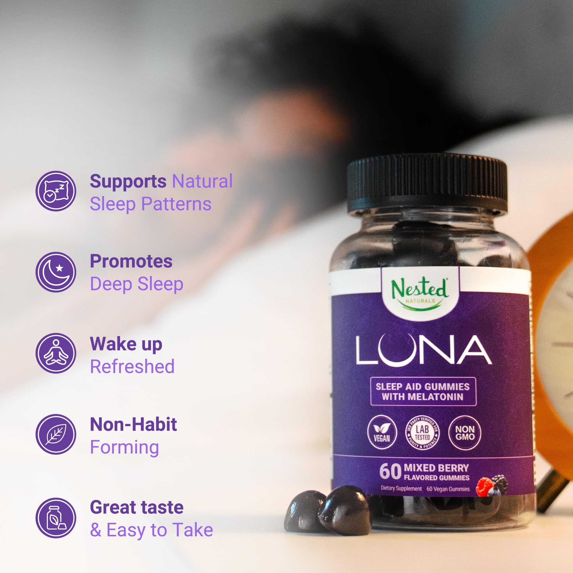 Gummies featuring L-Theanine and GABA icons