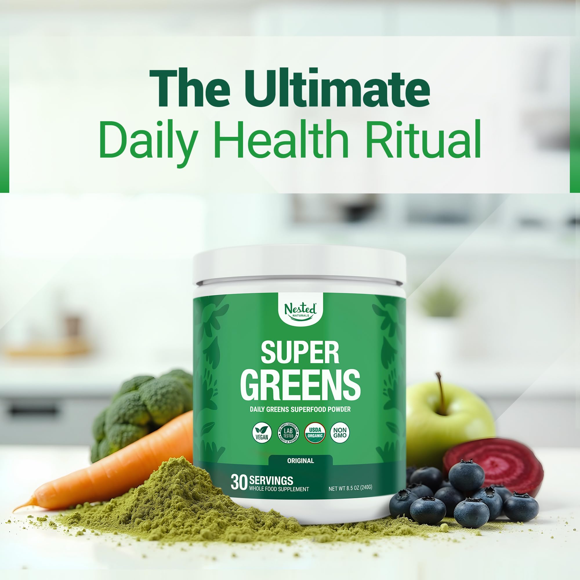 USDA Organic certification seal on Nested Naturals Super Greens