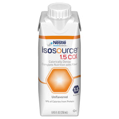 Close-up of Isosource 1.5 Cal nutritional supplement bottle label