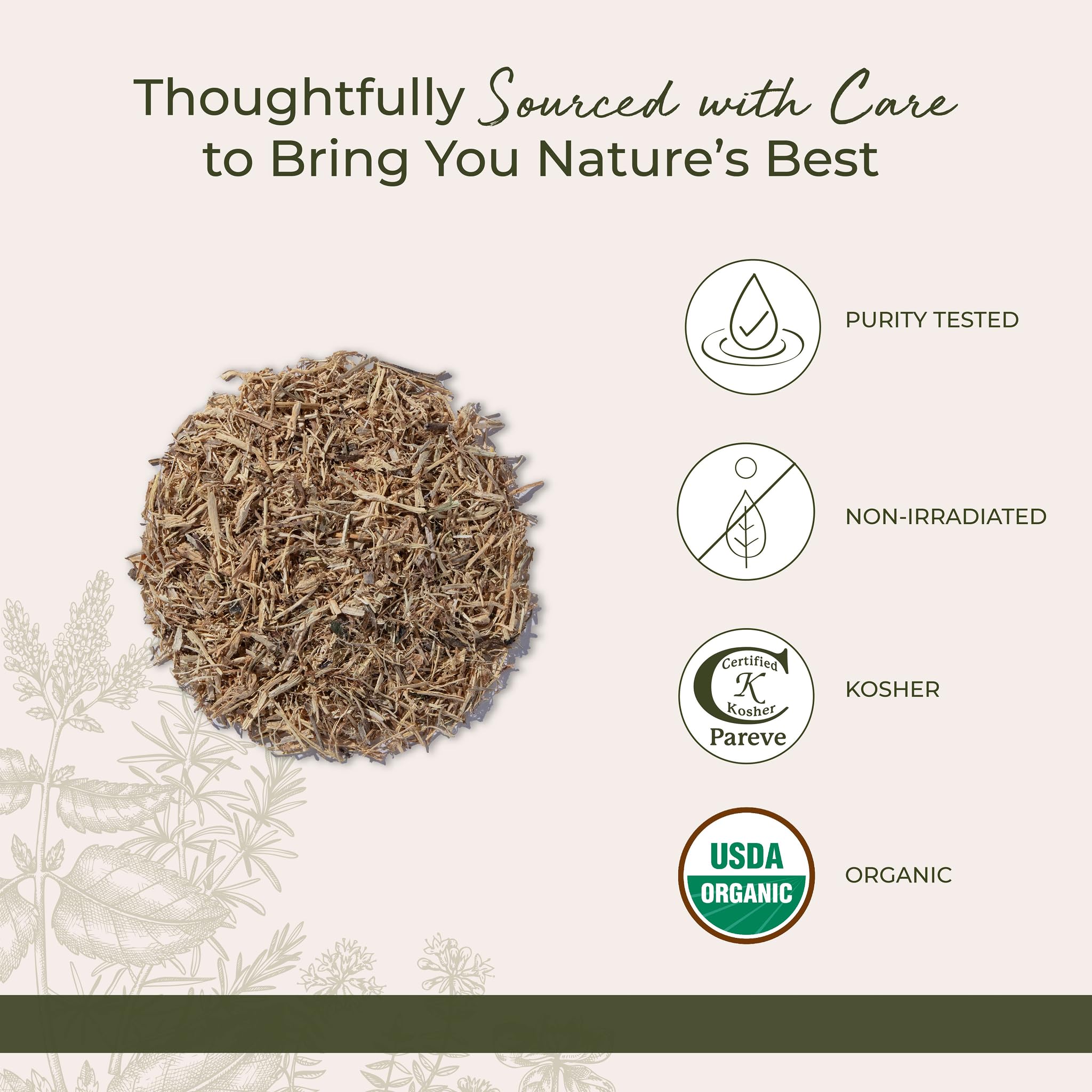 Quality and purity labeling on nettle root packaging