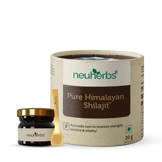 Neuherbs Shilajit 20G pack front view in black packaging