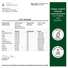 Third-party testing seal for NEUMINA multivitamin