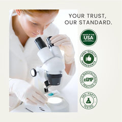 Third-party tested quality badge on label