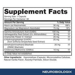 GABA, 5-HTP, Ashwagandha, and Chamomile icons representing ingredients