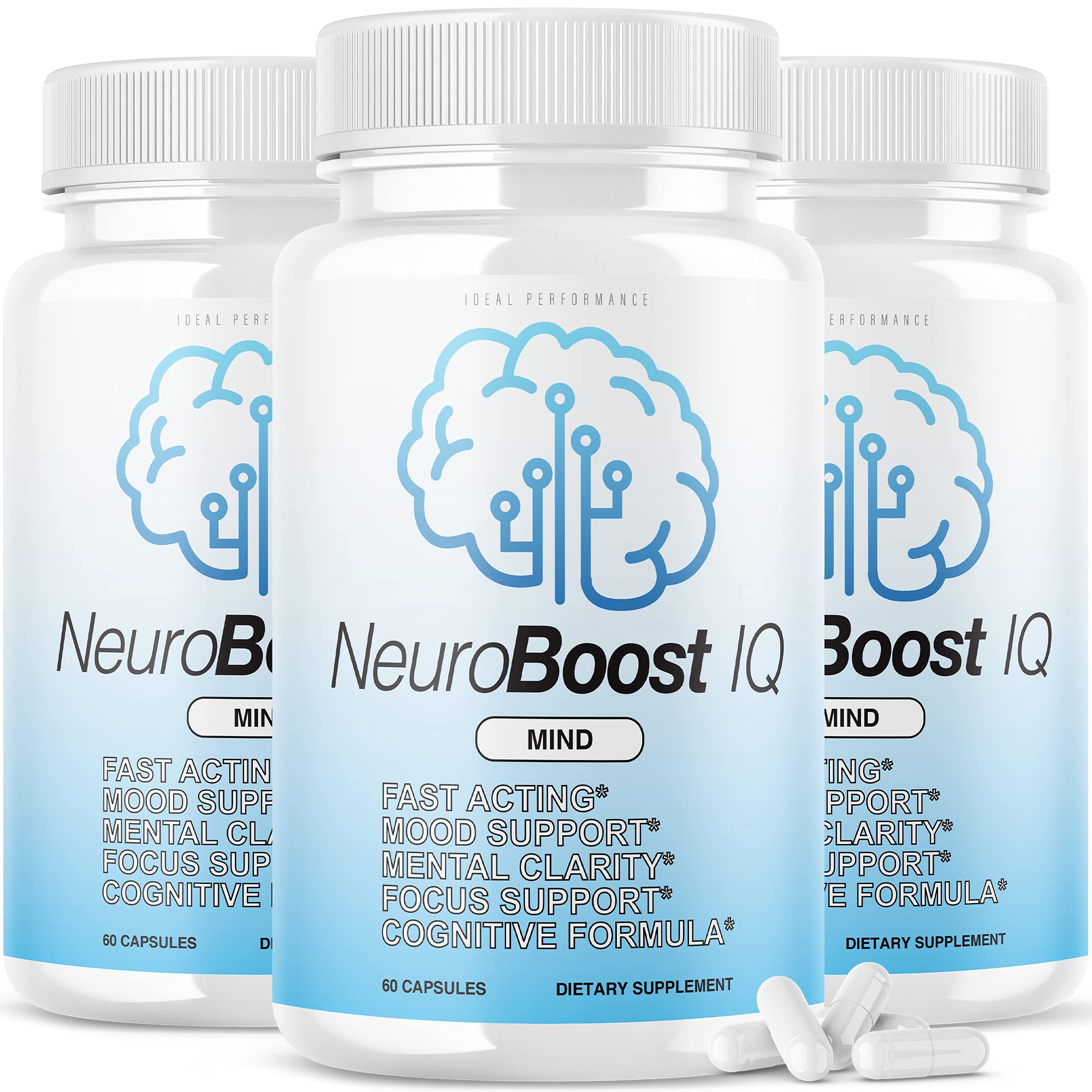 3-pack Neuro Boost IQ supplement bottle with 180 capsules
