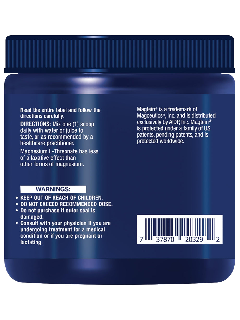 Product label for Neuro-Mag Tropical Punch Magnesium L-Threonate