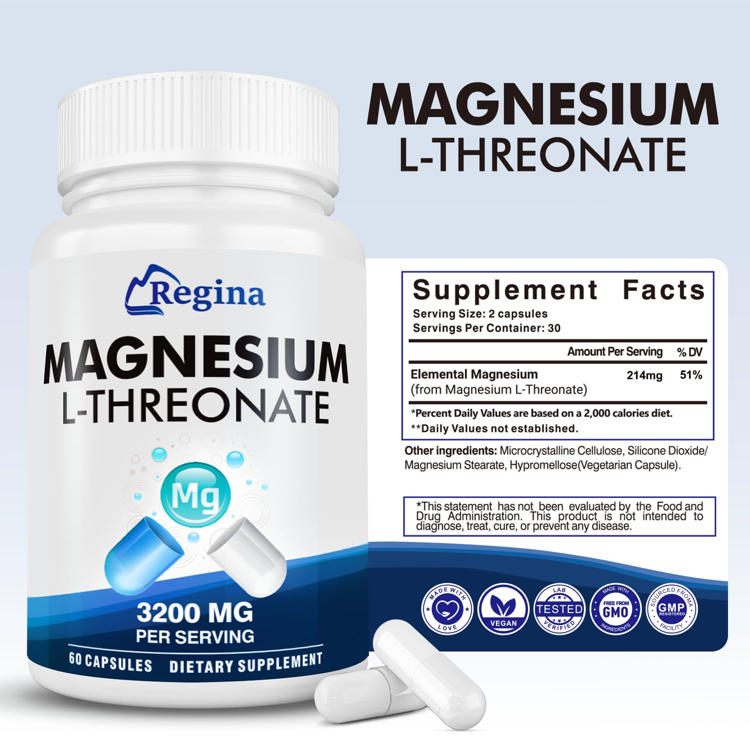 Close-up of Neuro Magnesium L-Threonate bottle label showing 400 mg elemental magnesium
