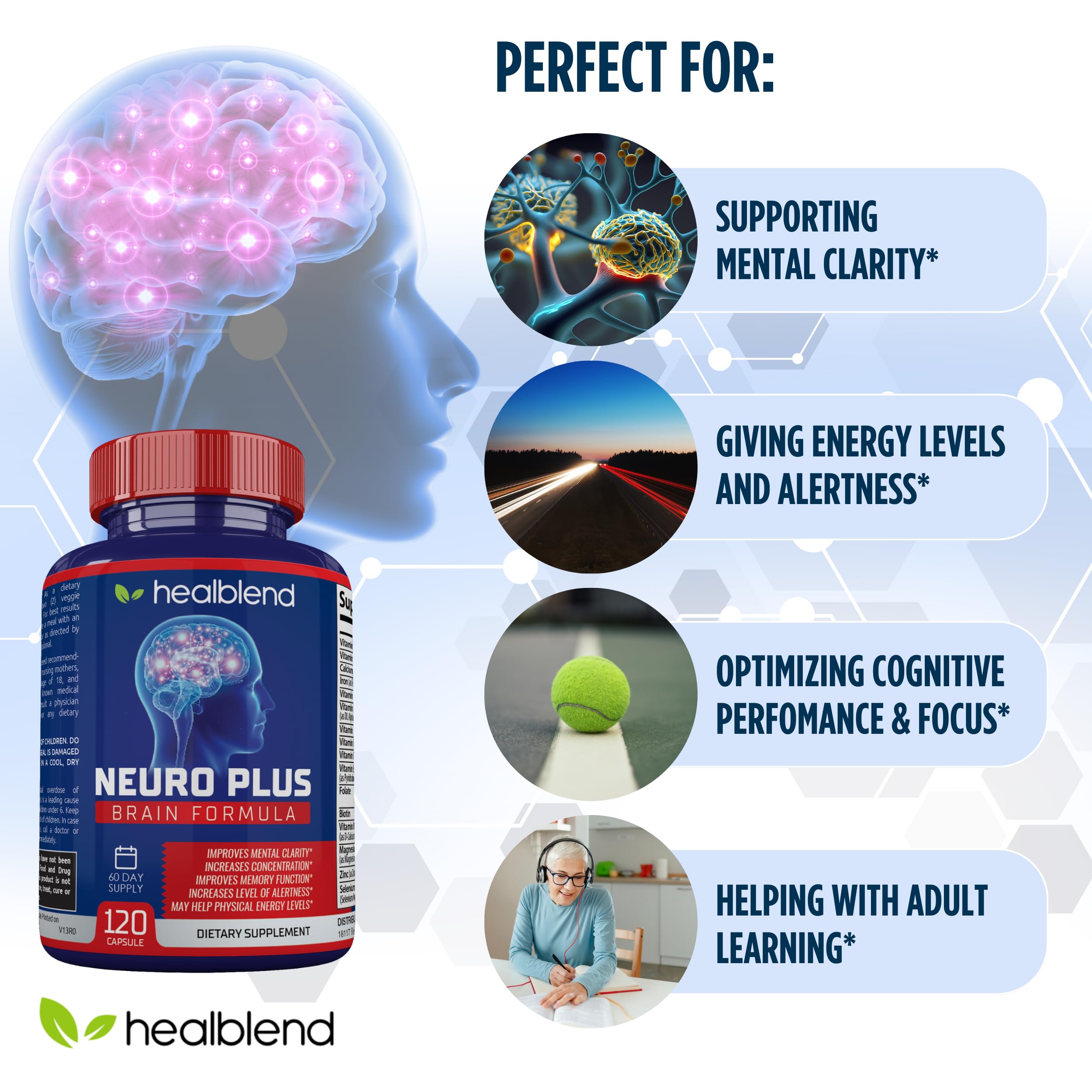Neuro Plus bottle with capsules for product packaging