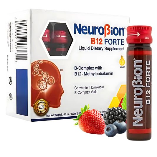 Front view of Neurobion B12 Forte 10 vials with 10 ml each