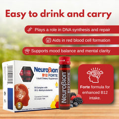 Close-up of Neurobion B12 Forte 10 ml vial label