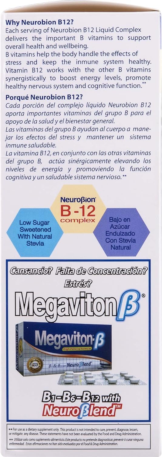 Nutrition facts panel for Neurobion Vitamin B12 Complex Citrus 16 oz