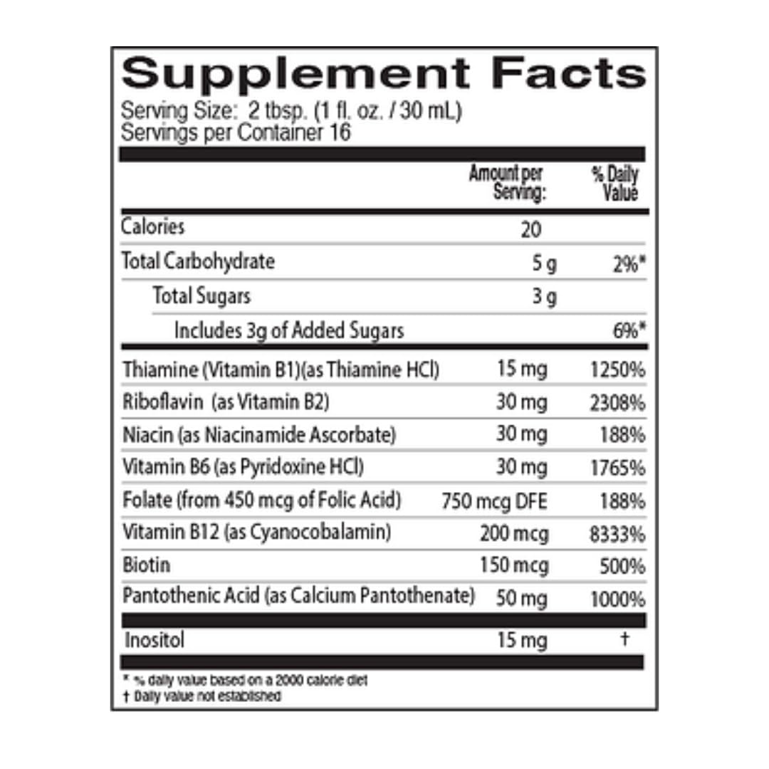 Side view of Neurobion Vitamin B12 Complex 16 oz Liquid Citrus bottle