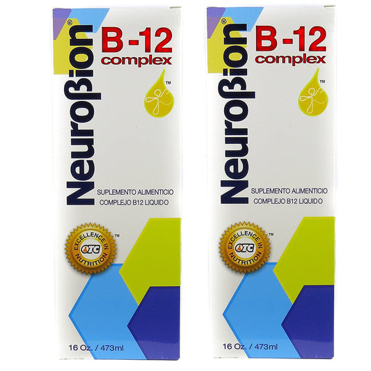 Close up of Neurobion B12 Liquid Complex 16oz citrus flavor bottle label