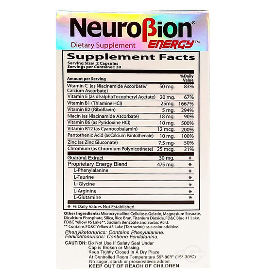 Close-up of Neurobion Energy Amino Acids label