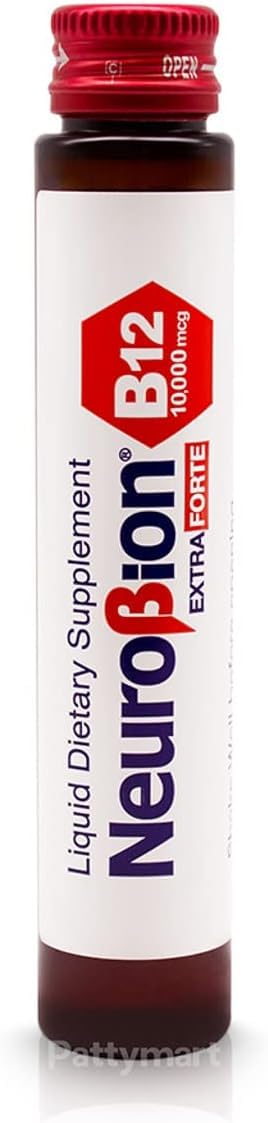 Neurobion Extra Forte B12 10,000 mcg liquid vials on white background