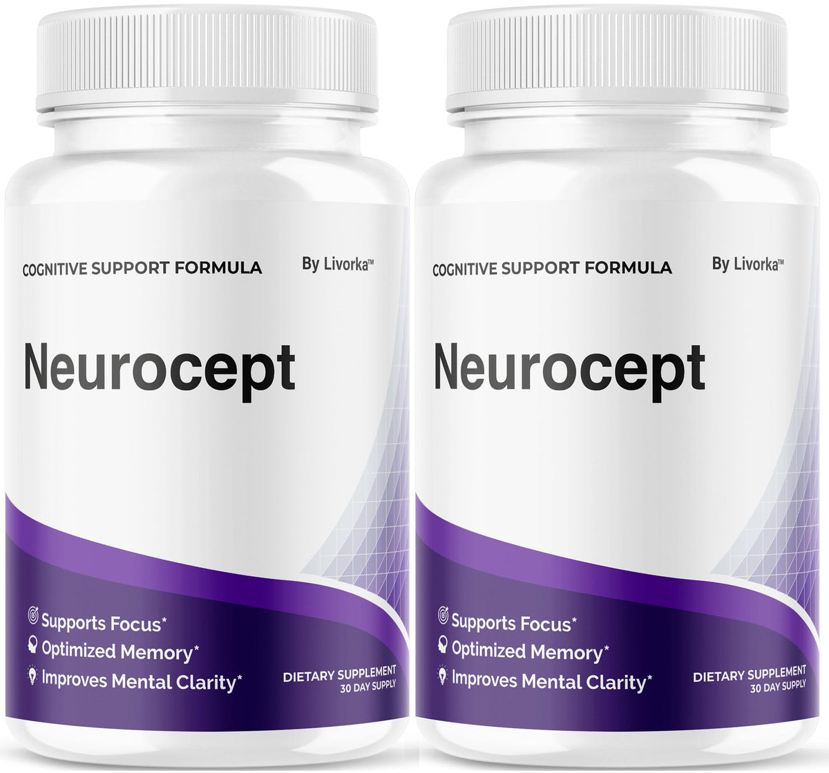 Two Neurocept brain supplement bottles in a 2-pack, front view