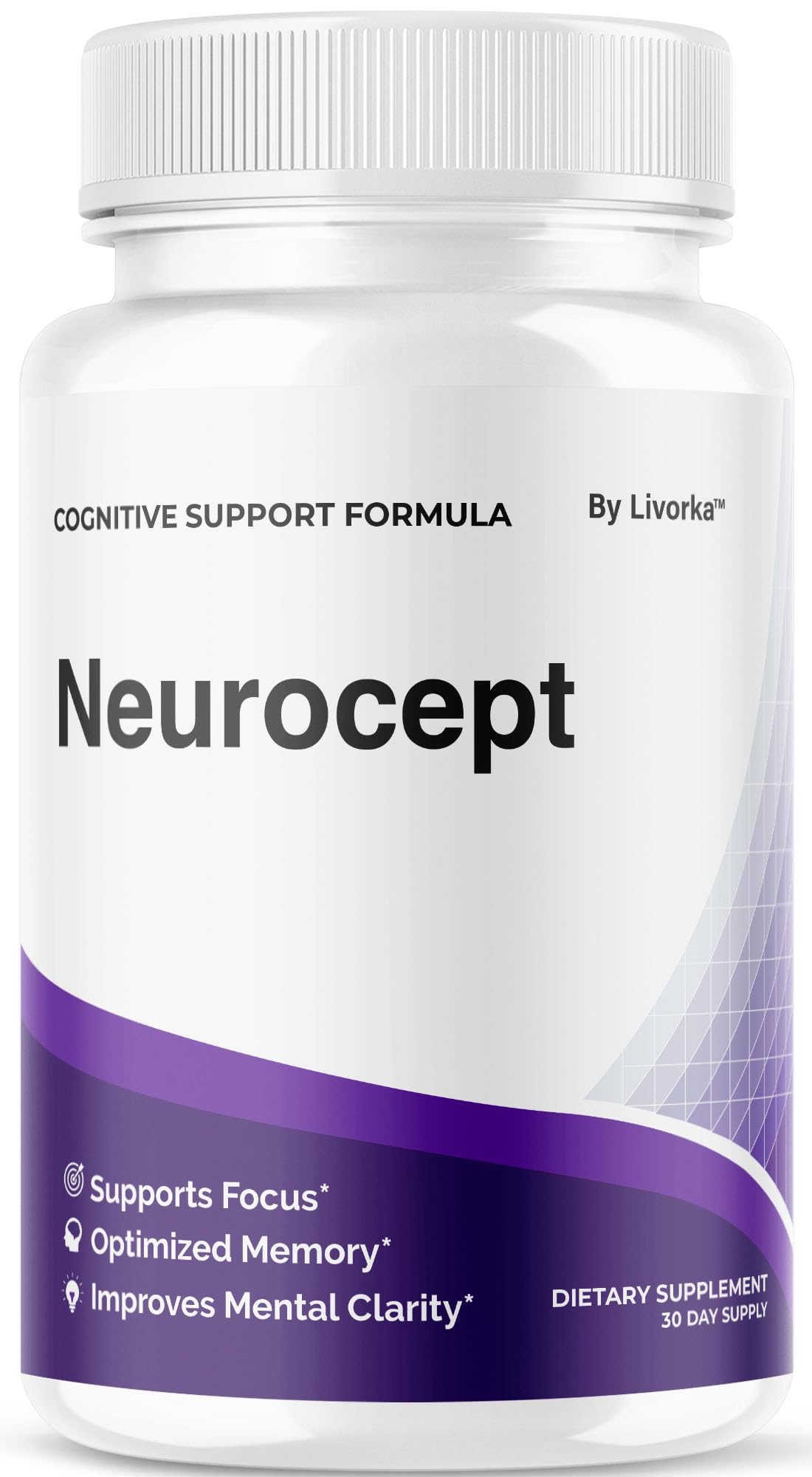 Front view of Neurocept brain supplement capsules bottle