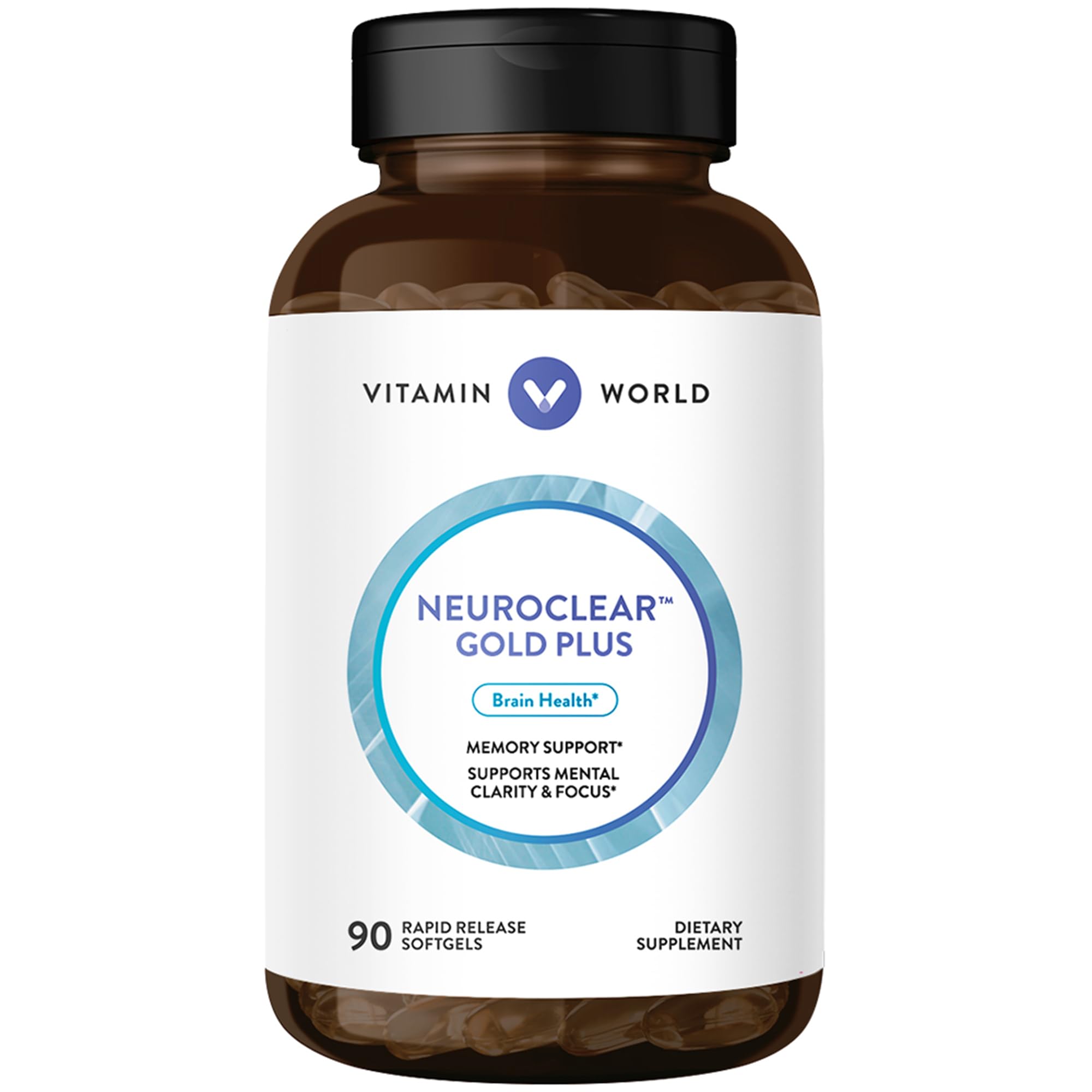 Vitamin World NeuroClear Gold Plus 90 softgels bottle – front view