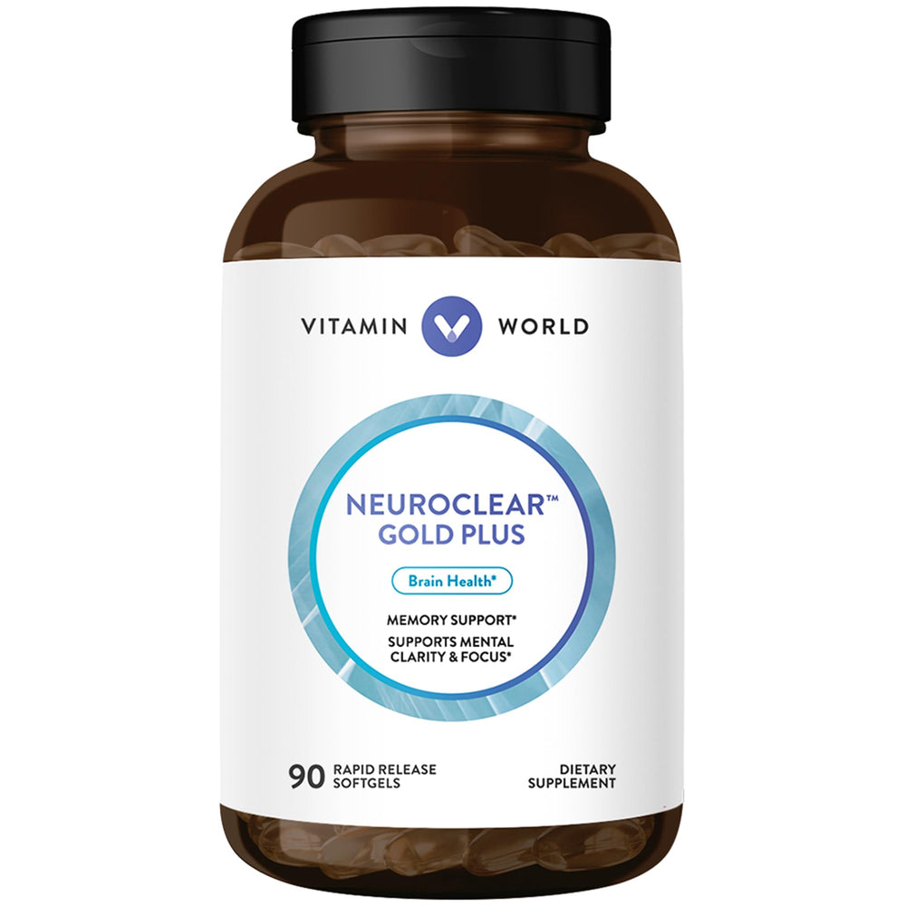 Vitamin World NeuroClear Gold Plus 90 softgels bottle – front view