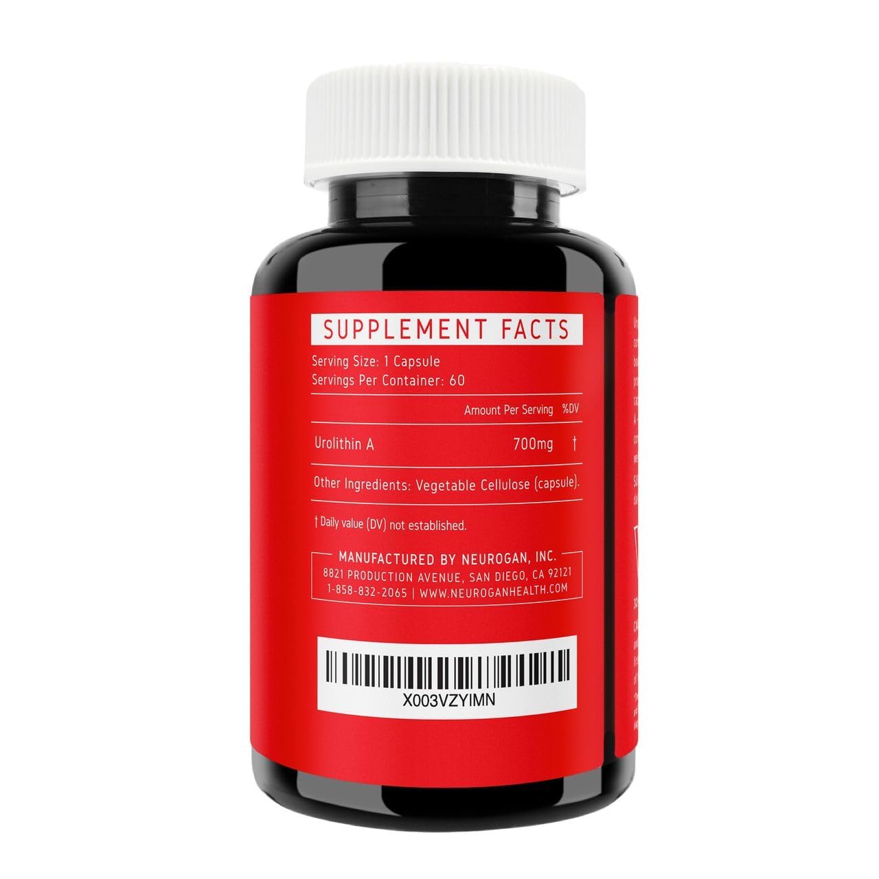 Neurogan Urolithin A ingredients illustration featuring pomegranate extract and postbiotic benefits