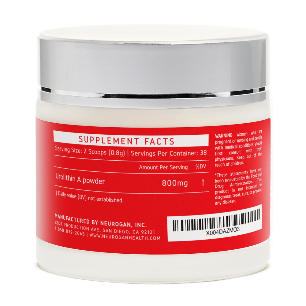 Back label on Neurogan Urolithin A Powder jar