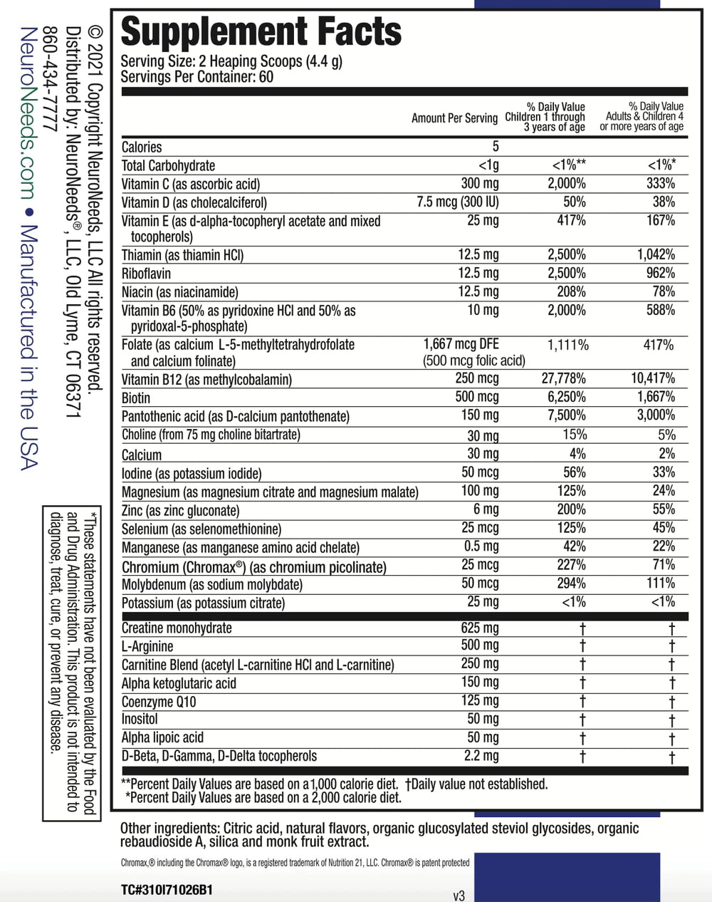 SpectrumNeeds label close-up highlighting vitamins, minerals, and cofactors.