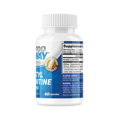 Back label of NeuropAWAY Elements Acetyl L-Carnitine 500mg bottle