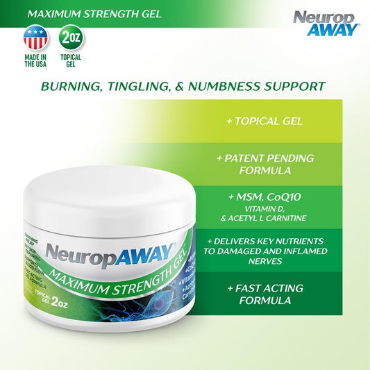 NeuropAWAY Maximum Strength Gel applied on forearm for soothing comfort.