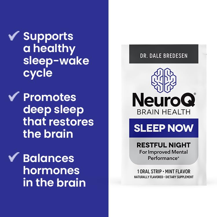 NeuroQ Sleep Now packaging with logo and '30 Mint Strips' label