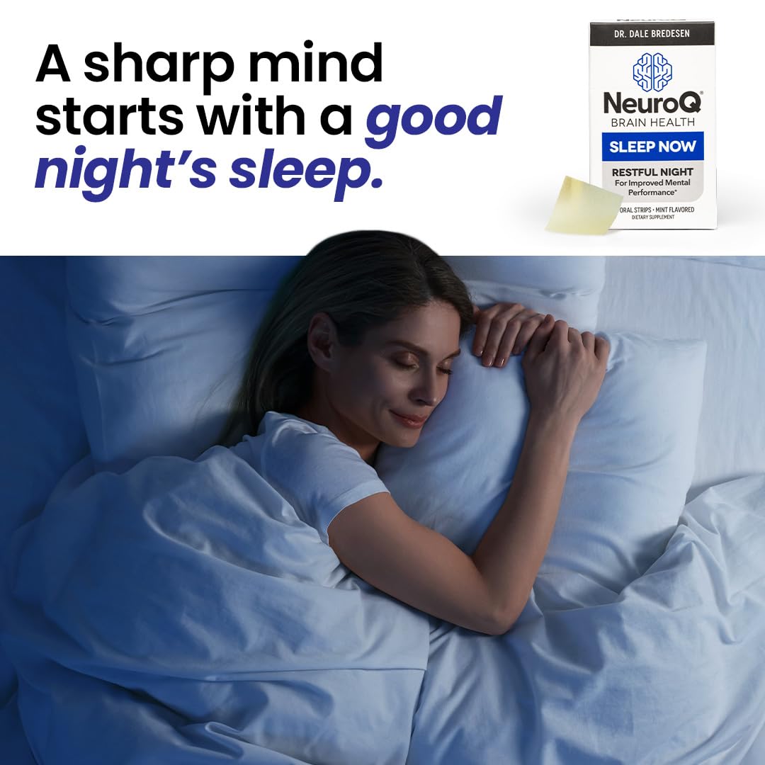 Lifestyle scene with NeuroQ Sleep Now strips beside a glass of water