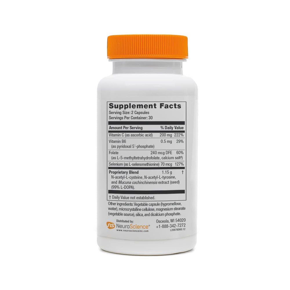 NeuroScience Balance D ingredients panel featuring mucuna and B vitamins