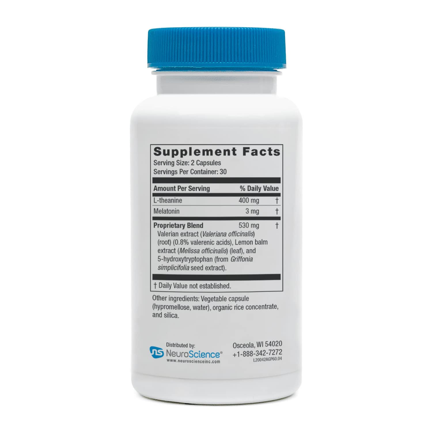 Label highlighting proprietary lemon balm and valerian ingredients