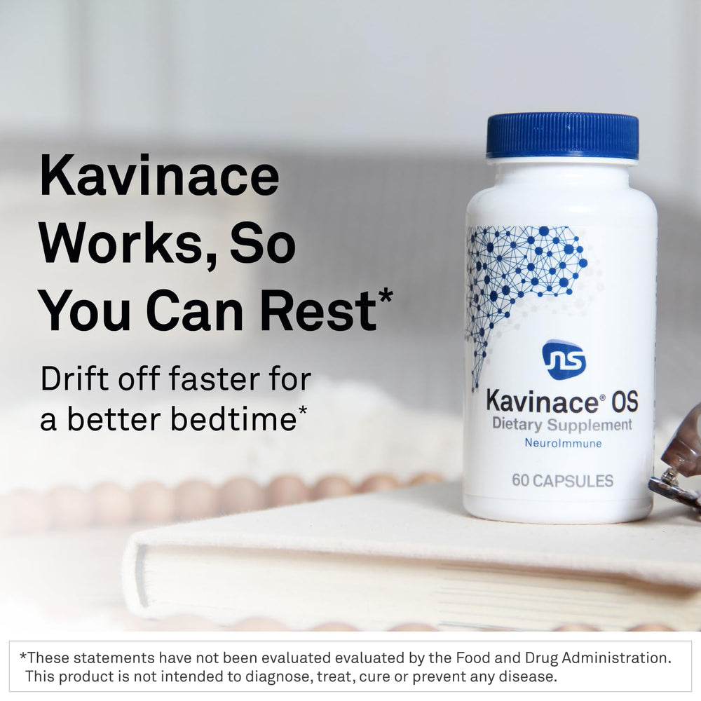 NeuroScience Kavinace OS capsules closeup highlights quick-acting sleep aid