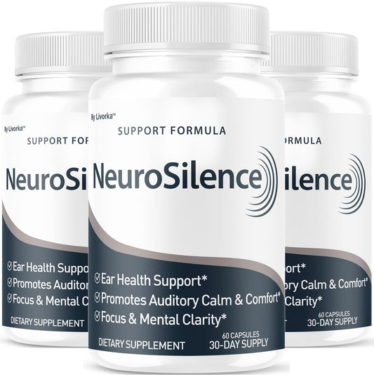 Front view of NeuroSilence 3-pack packaging