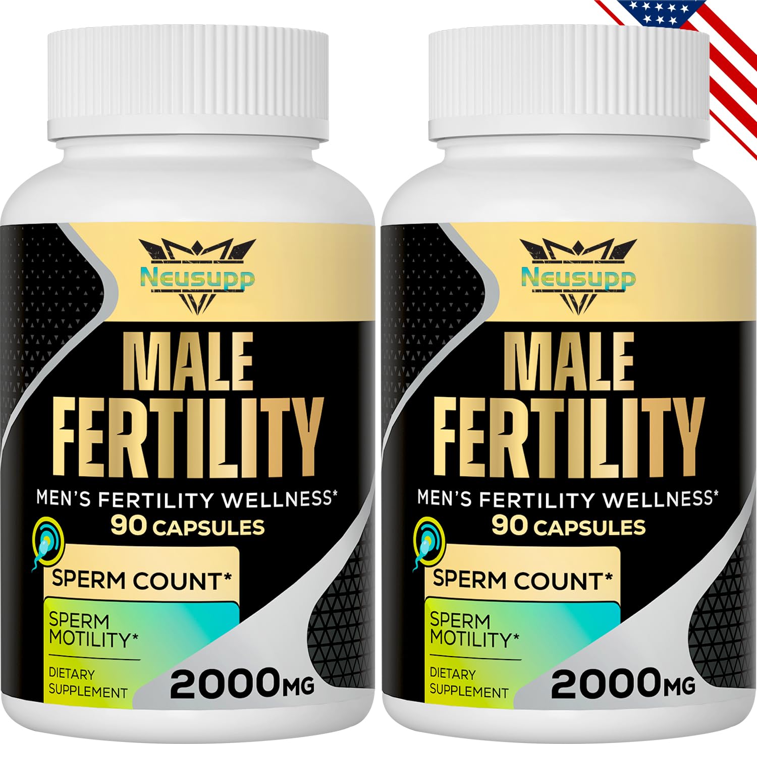 Neusupp Male Fertility Supplements bottle with 90 capsules per vial