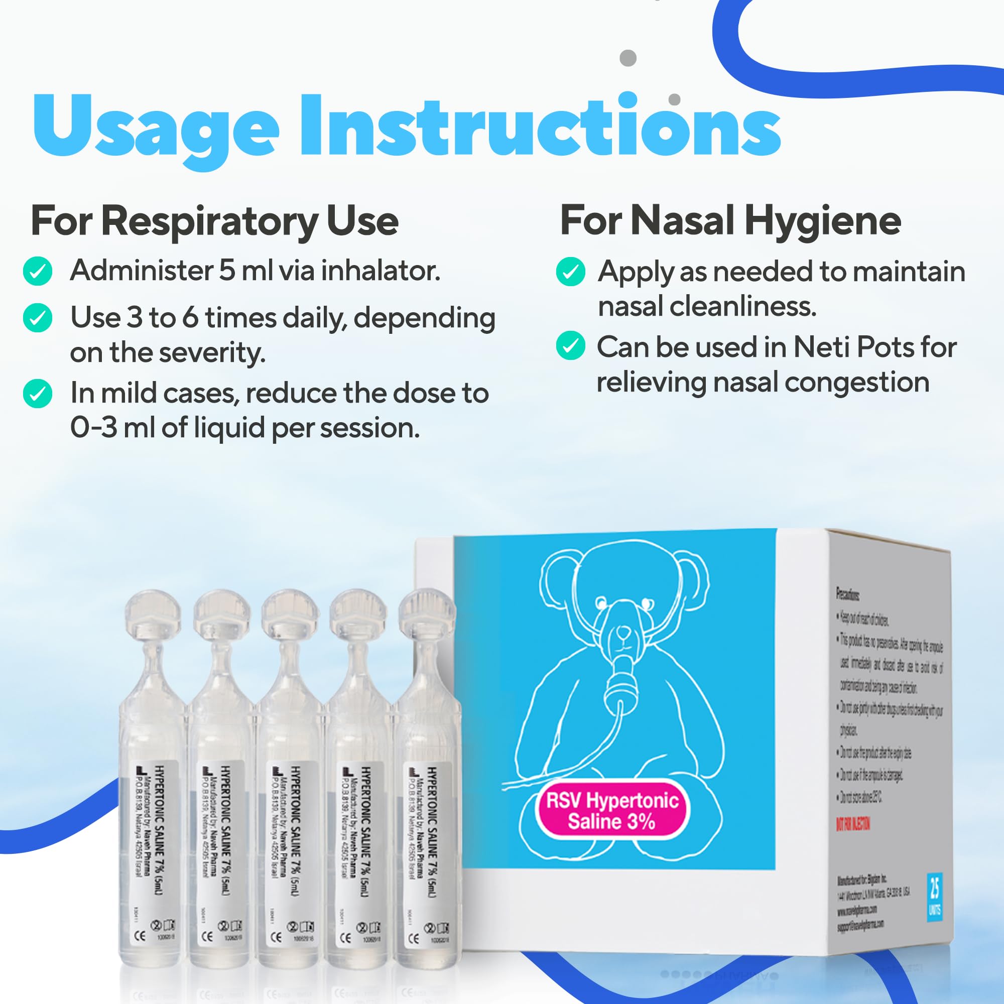 NAVEH PHARMA 3% saline ampoules lineup, hygienic doses for precise application.