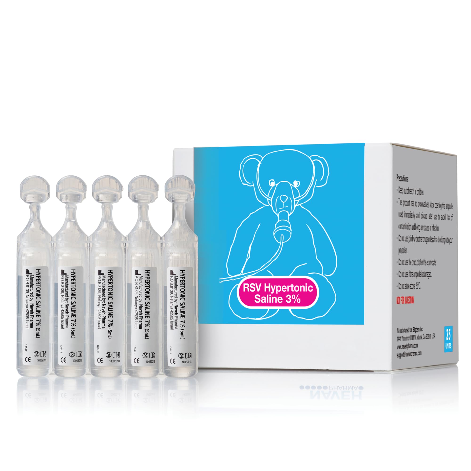 NAVEH PHARMA 3% saline box-front view, ready single-use ampoules for convenient household care.