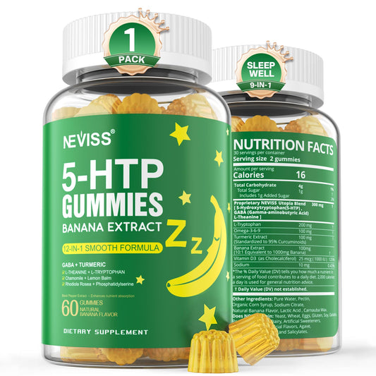 NEVISS 1Pack 5-HTP Gummies GABA Melatonin-Free Banana Flavor