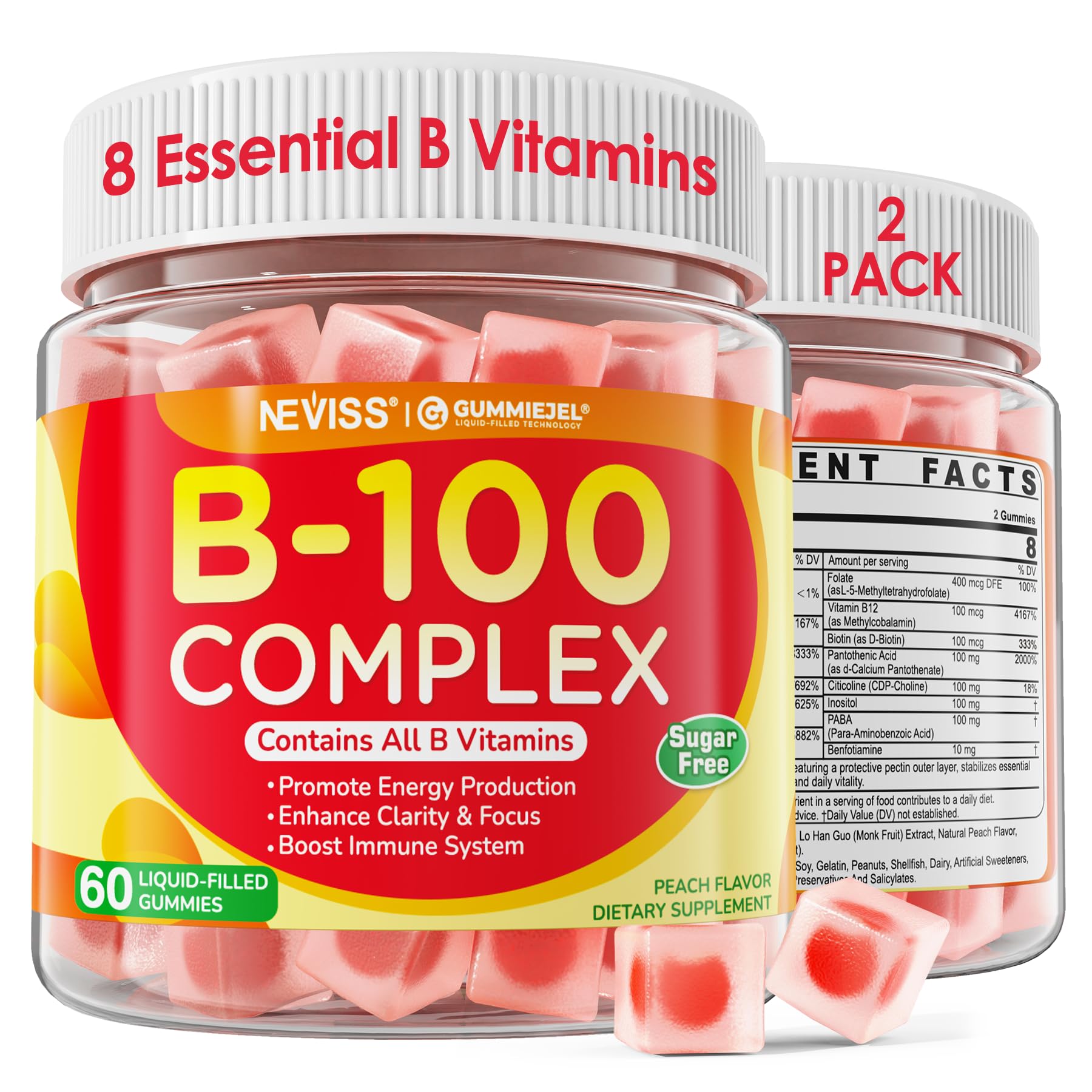Front view of Neviss B100 Complex Gummies bottle
